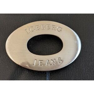 Iceberg Jeans Gun Metal Gray Silver Oval Belt Buckle 3" x 2"